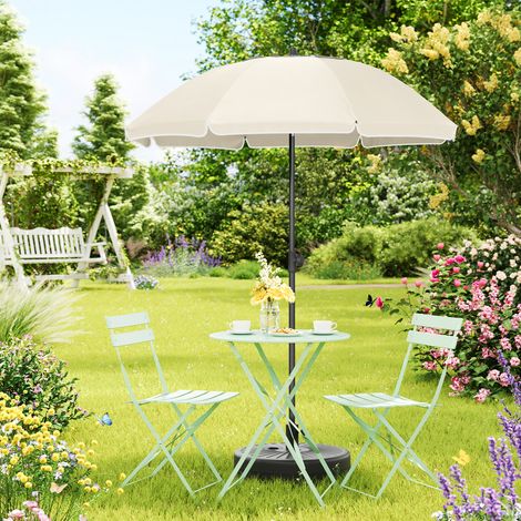 WOLTU Sonnenschirm φ135 cm, UV Schutz 50+ Strandschirm, Höhenverstellbar Knickbar, Gartenschirm mit Tragetasche, für Balkon/Garten/Strand, Beige