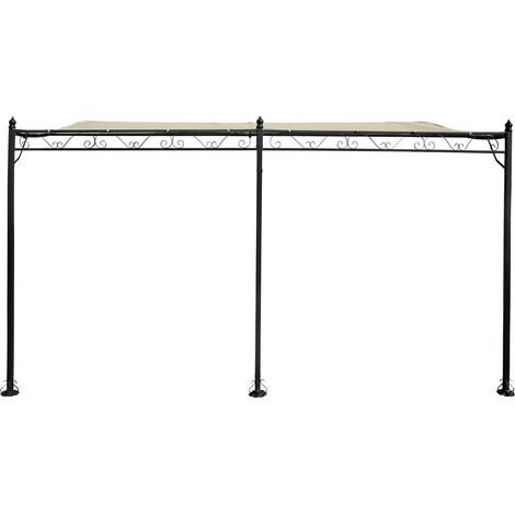 Habitat Et Jardin – Pergola tonnelle adossée en métal 396 x 300 cm – Traitement anti-UV et antirouille – Résistante à l'eau – Beige