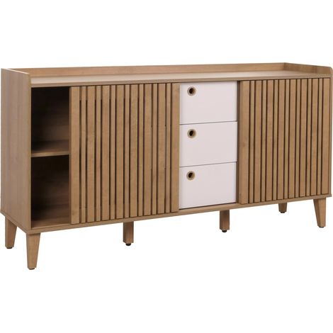 Credenza con 4 vani portaoggetti e 3 cassetti in legno di mango 81x150x40 cm 040005998