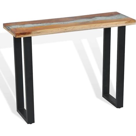 Table console en teck avec incrustation de verre et de résine 100x35x75 cm DEC032257 (1/5)