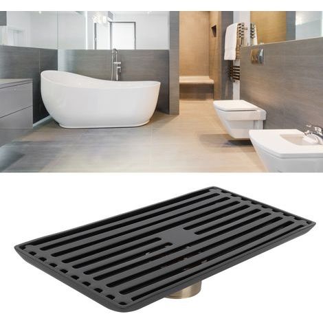 Drain de sol noir en acier inoxydable avec couvercle amovible pour salle de bain et cuisine 10x20cm (1/5)