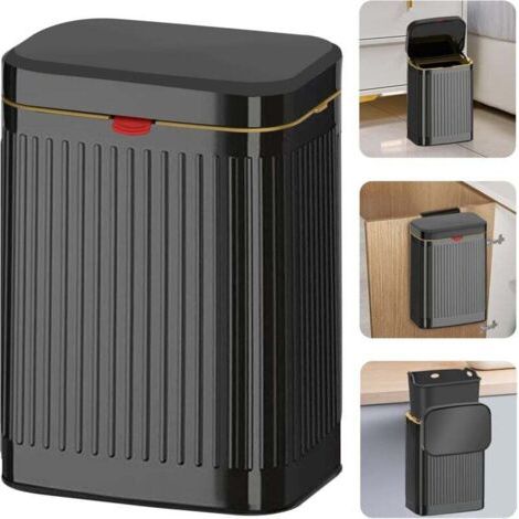 Poubelle suspendue de cuisine avec couvercle, poubelle en acier inoxydable de 2,1 gallons/8 litres, poubelle à Compost, comptoir pour salle de bain (noir)