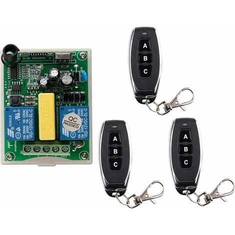 Télécommande radio 2 canaux, 1 récepteur + 3 émetteurs pour ensemble radio de porte de garage avec flexible, commande de moteur de treuil électrique, fonction marche arrière 220 V (1/4)