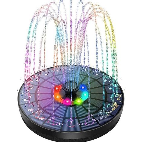 LED Solar Fountain Outdoor Floating 3W Solar Pond Pump with Battery, Colorful LED Lights and 8 Nozzles, for Outdoor Garden (1/5)