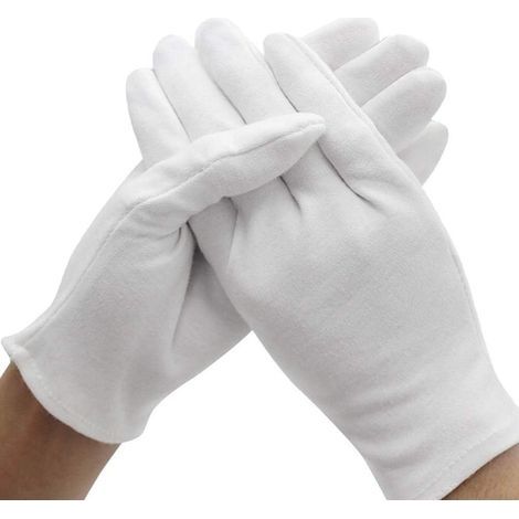 Gants coton, Gants en Coton Blanc pour Travail et Protection - 10 Paires XL (Épaisseur Moyenne) en Coton Pur pour Travail, Sécurité et Étiquette (XL) (1/5)