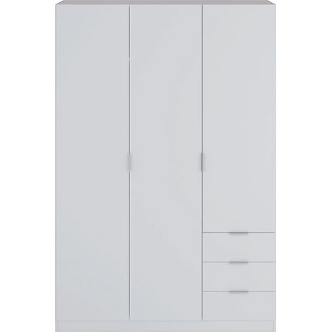 Pegane – Armoire blanche 3 portes battantes et 3 tiroirs en MDF – Dimensions 180 x 121 x 52 cm – Meuble en kit pour rangement optimisé (1/5)
