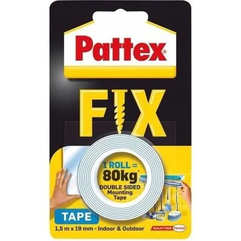 Cinta adhesiva Pattex fix doble cara 80 kg 1,5 m x 19 mm