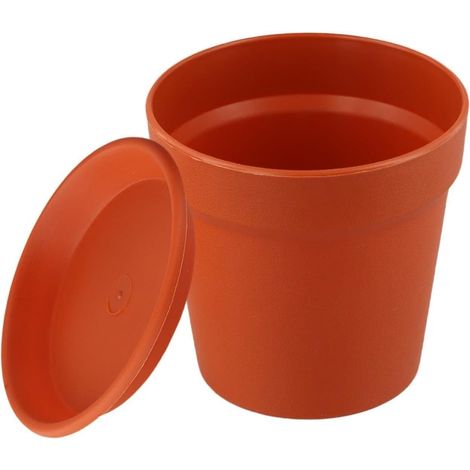 Pot de fleurs rond en résine avec soucoupe, imitation céramique, pour jardin intérieur et extérieur (1/5)