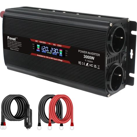 Inversor de potencia, onda sinusoidal modificada, dos puertos USB, 3000 W, color negro. (1/2)