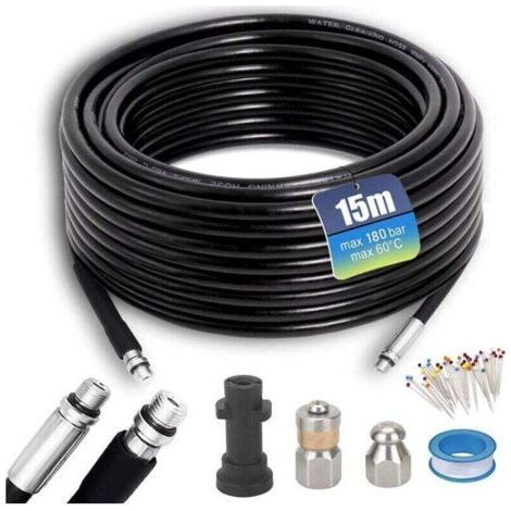 Karcher Pipe Unblocker Hose 15M, 180Bar 60℃, Karcher ferret compatible with adapters for Kärhcer K2, K3, K4, K5, K6, K7 accessory (1/4)