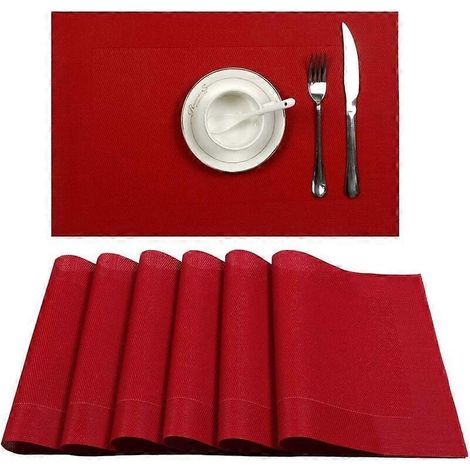 Sets de table lavables, antidérapants, résistants à l'usure et à la chaleur, faciles à nettoyer, rouges, lot de 10 (1/5)