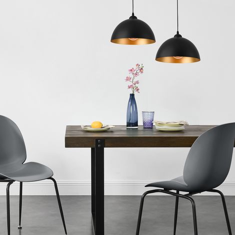 Lot de 2 Lampes à Suspension Éclairage Intérieur Hauteur Réglable Métal Diamètre 30 cm Noir Doré [lux.pro] (1/5)