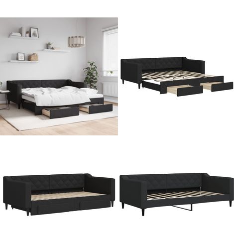 Tagesbett Ausziehbar mit Schubladen Schwarz 90x190 cm Stoff - Schlafsofa - Sofa-Bett (1/5)