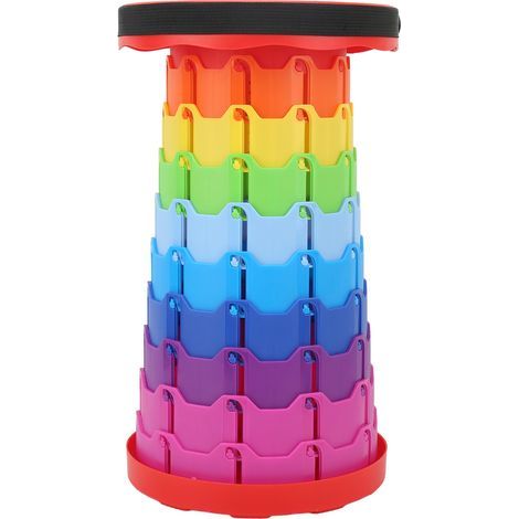 Tabouret télescopique extensible portable, coloré, léger et pliable, idéal pour le camping, le jardinage, la pêche, la randonnée, les voyages et les barbecues (rouge arc-en-ciel). (1/5)