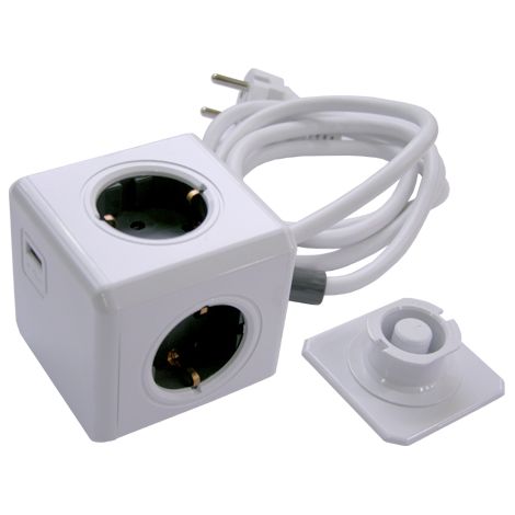 Base Multiple CUBO 4 Tomas C/ T.T.+USB+1,5 M. DE CABLE