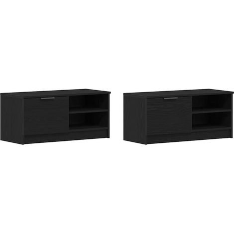 Lot de 2 meubles TV modernes avec portes affleurantes style contemporain 80 x 35 x 36,5 cm en bois chêne noir