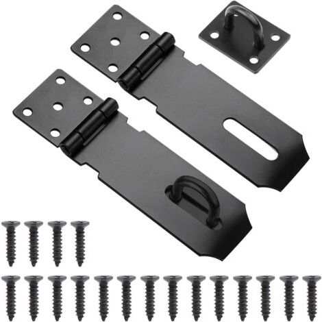 Moraillon de Porte Cadenas, 2pcs Fermoir de Loquet Porte Exterieur, 5 Pouces Acier Inoxydable Moraillon de Verrou Porte Exterieur avec Vis pour Placard Garage Fermeture Porte(Noir) (1/4)