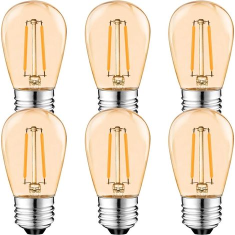 S14 E27 Edison LED Glühbirne, 2W Vintage Filament Fadenlampe, Bernstein, Warmweiß 2700K, 360° Abstrahlwinkel, Nicht Dimmbar 6er-Pack [Energieklasse G]