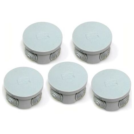 Lot de 5 boîtes de dérivation IP44 Œillets en Caoutchouc et Couvercle à Clipser 65 x 30 mm