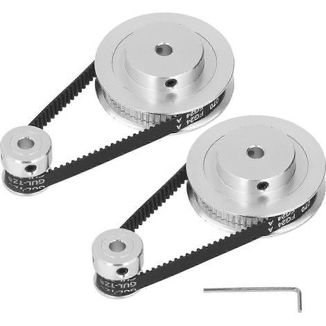 Jeu de 2 poulies crantées GT2 en aluminium avec courroie synchrone de 200 mm, largeur 6 mm, alésage 5 mm, lot de 2 pièces (1/5)