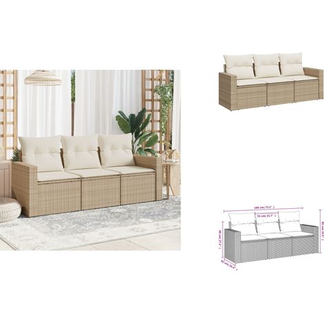 Salon de jardin avec coussins 3 pcs beige résine tressée - Salon De Jardin - Canapé Extérieur - Meuble De Jardin - Ensemble Salon De Jardin - Résine Tressée (1/3)