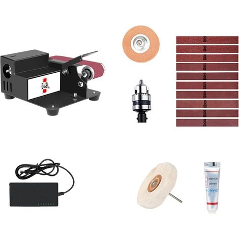 Polisseuse Ponceuse 250W Mini Ponceuse À Bande Abrasive Électrique 7 Vitesses Réglable Bricolage Travail Du Bois Polissage Meulage Ponceuse Meuleuse(Set 2) (1/5)