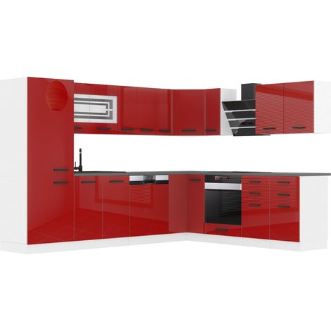 Belini Cuisine Equipee Complete Julie Muebles de Cuisine Complets. L-Forme Cuisine. Cuisine Complete sans Plan de Travail, Rouge très Brillant (1/4)