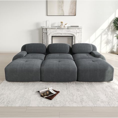 Divano angolare modulare in tessuto corduroy grigio, senza telaio, senza montaggio, imbottitura 32D (1/5)