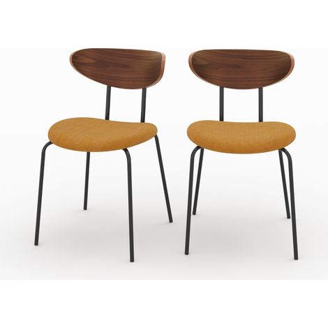 Lot de 2 chaises en velours côtelé jaune moutarde et bois de noyer - JADE