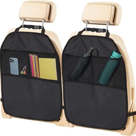 Protector de asiento trasero para coche, organizador para coche con 2 bolsillos de malla, alfombrillas protectoras para el asiento del coche, 2 piezas, color negro. (1/5)