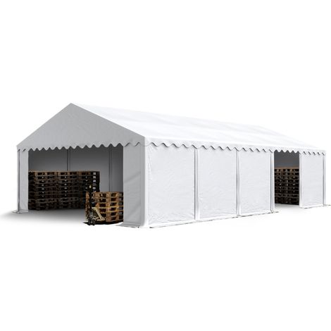 TOOLPORT Carpa almacén 5x10 m PVC 750 N impermeable blanco carpa de almacenamiento con base reforzada