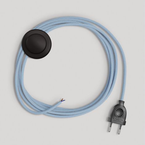 creative cables - Cablaggio per piantana, Cavo RD75 Cotone e Lino Zigzag Blu Steward 3 m. Scegli Il Colore dell'interruttore e della Spina. - Nero