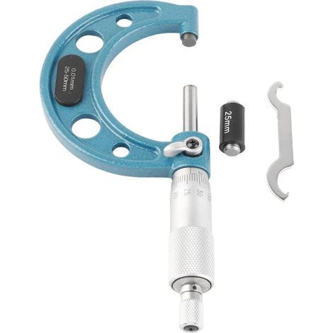 Micromètre extérieur 25-50 mm Micromètre externe de haute précision Outil de mesure d'épaisseur en acier inoxydable Précision de 0,01 mm avec clé et boîte en plastique (1/5)