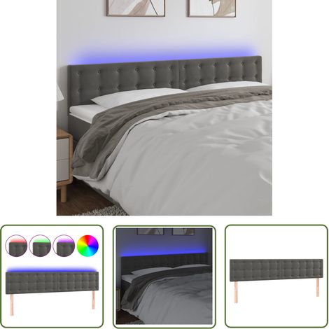 The Living Store Tête de lit à LED Gris foncé 200x5x78/88 cm Velours - Tête De Lit Led - Tête De Lit Velours - Tête De Lit Moderne - Éclairage Led - Support Lombaire (1/5)