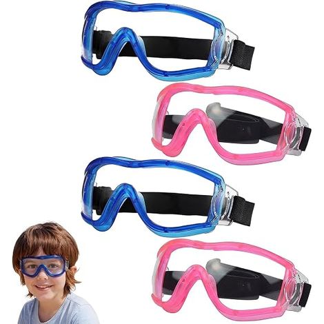 Sollbry Lot de 4 Lunettes De Protection pour Enfants, Anti-Buée Lunettes De Sécurité avec Sangle Réglable pour 5 à 12 Ans(Rose+Bleu) (1/5)
