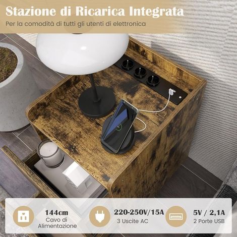 2 tiroirs Table de chevet avec station de charge, ports USB et prises AC, rangement compact pour chambre (1/5)