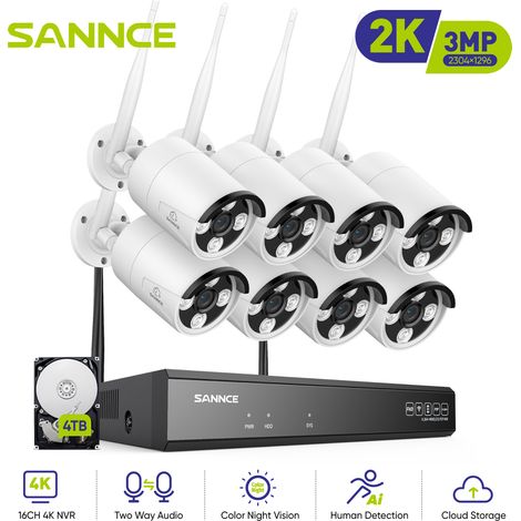 SANNCE 3-MP-WLAN-Überwachungssystem mit WLAN-IP-Kameras, Audioaufzeichnung, KI-gestützter Personenerkennung, Alexa-Kompatibilität und 4-TB-Festplatte. (1/5)