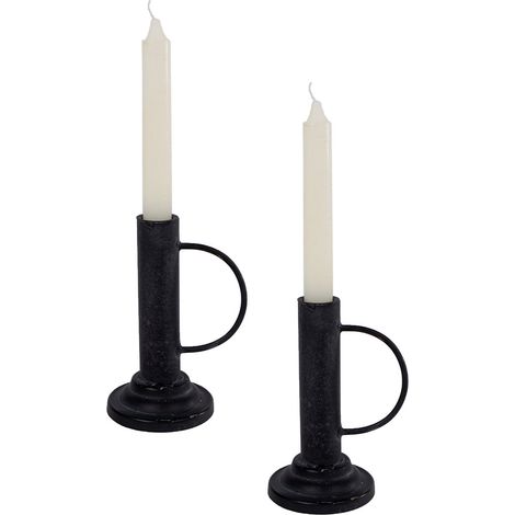 Eleganter Deko Kerzenhalter ca. 15 cm im 2er Set aus Metall in schwarz mit Griff - für Stabkerzen