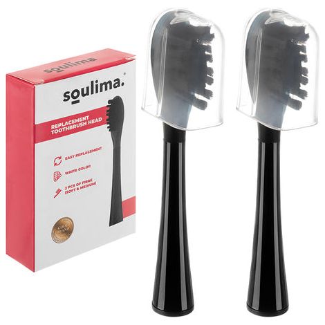 Sonic Toothbrush Heads, Black, 2 Pack, Soft & Medium