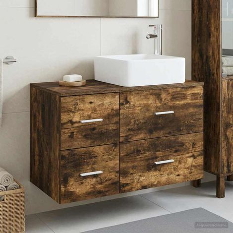 vidaXL Badezimmermöbel-Set 2 pcs Geräucherte Eiche Holzwerkstoff (1/5)