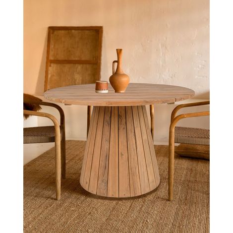 Capelle - Table de jardin ronde en teck recycle (1/5)