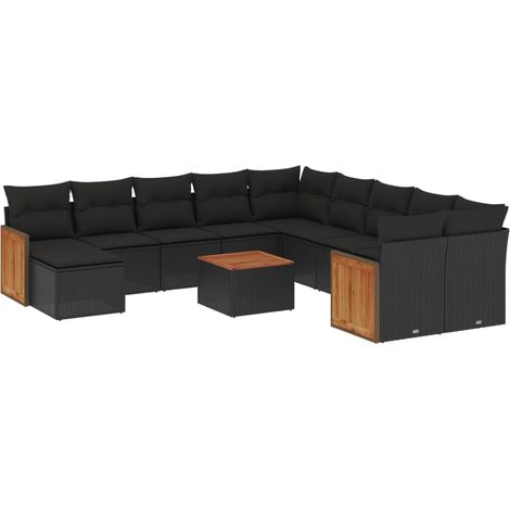vidaXL Set Divani da Giardino 12 pz con Cuscini Nero in Polyrattan (1/5)