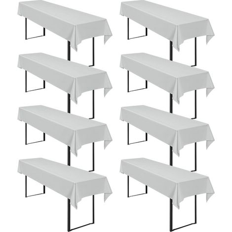 8er Set Biertischdecken Hellgrau 250x100cm Polyester für Partys & Events