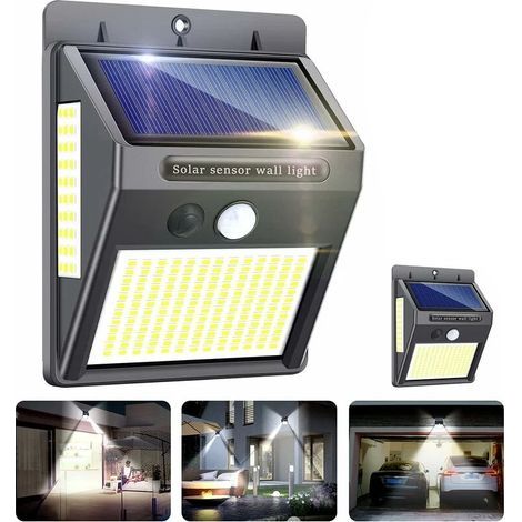 2 Stück Solarleuchten für Außenbereich, 100 LED Solar-Außenleuchten mit Bewegungsmelder, 300° Weitwinkel, wasserdichte IP65 Solarbeleuchtung für Wandmontage, Garten- und Eingangsbereich (1/3)