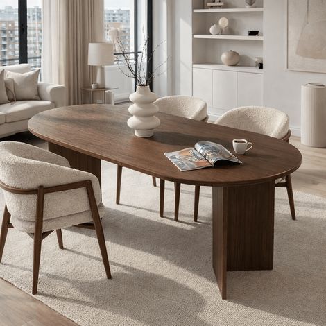 Ovaler Esstisch Walnuss Melamin - Japandi - 180x89,5x75 cm - Sota (1/5)