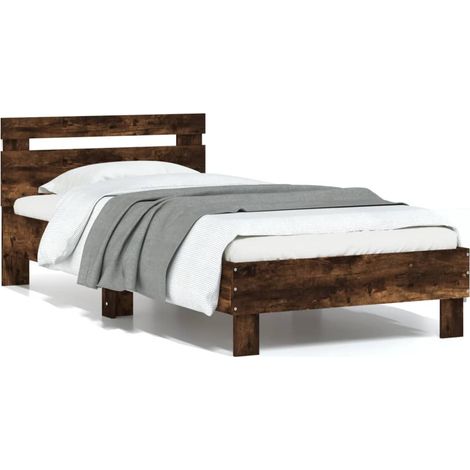 Bed Frame without Mattress with LED Lights Smoked Oak 75x190 cm Small Single vidaXL (1/5)