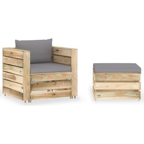 2-tlg. Garten-Lounge-Set mit Kissen Grün Imprägniertes Holz