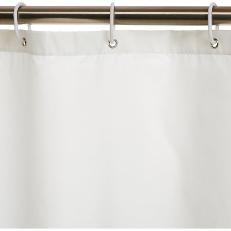 Rideau de douche en tissu imperméable et anti-moisissure avec œillets et crochets, lavable en machine, 180 x 200 cm, blanc (1/4)