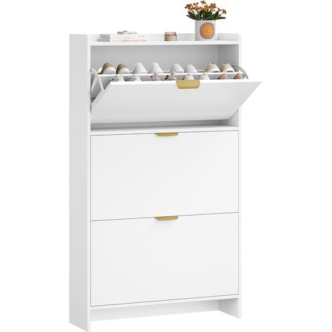 Meuble à Chaussures, Armoire à Chaussures avec 3 Abattants, 18-24 Paires, Séparateur Réglable, Poignées Dorées, Grande Capacité Pour Entrée, Couloir, Chambre, Blanc (1/5)