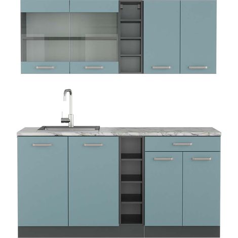 Cucina completa R-Line, Blu-grigio/antracite, 160 cm , PL Marmo, Vicco